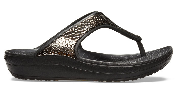 Crocs Womens Sloane Metallic Texture Flip Gunmetal/Black UK 7 EUR 39-40 US W9 (205604-0FG)